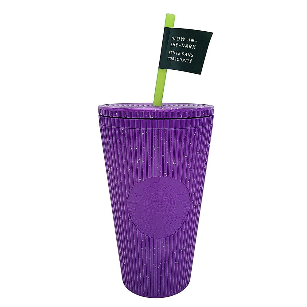 New Starbucks 2024 Pleated Purple Glow In The Dark Halloween 16oz Grande Tumbler